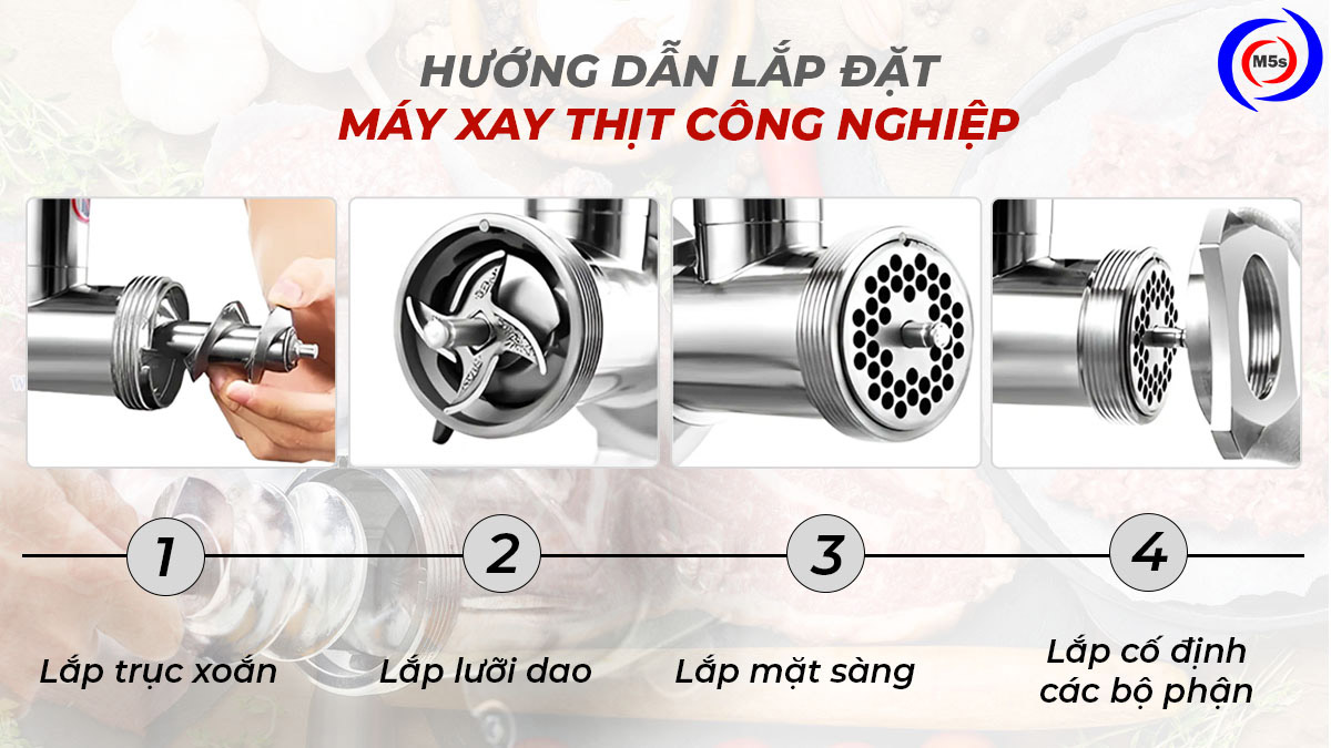 Hướng dẫn lắp đặt bộ lưỡi dao máy xay thịt công nghiệp Hướng dẫn lắp đặt bộ lưỡi dao máy xay thịt công nghiệp