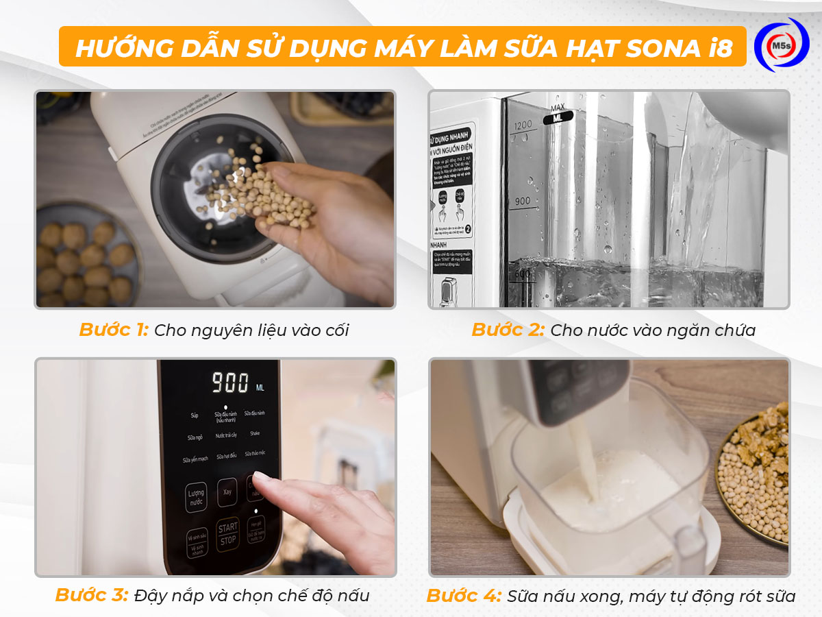 Hướng dẫn sử dụng máy làm sữa hạt tự động Sona i8 Hướng dẫn sử dụng máy làm sữa hạt tự động Sona i8