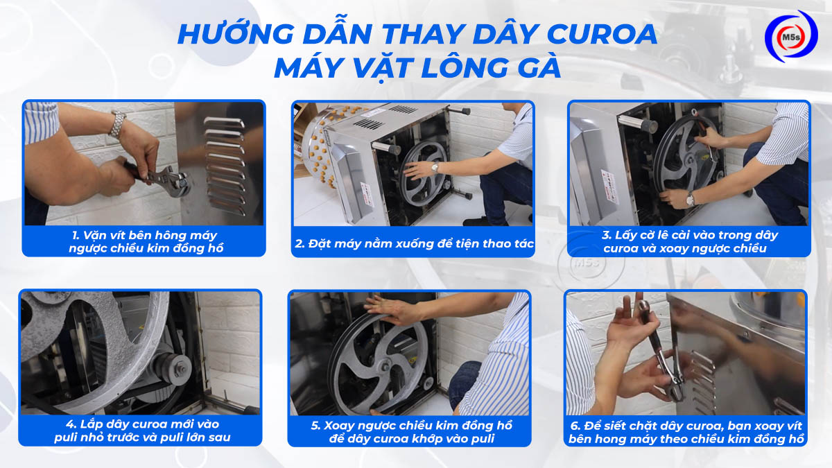 Hướng dẫn thay dây curoa máy vặt lông gà Hướng dẫn thay dây curoa máy vặt lông gà