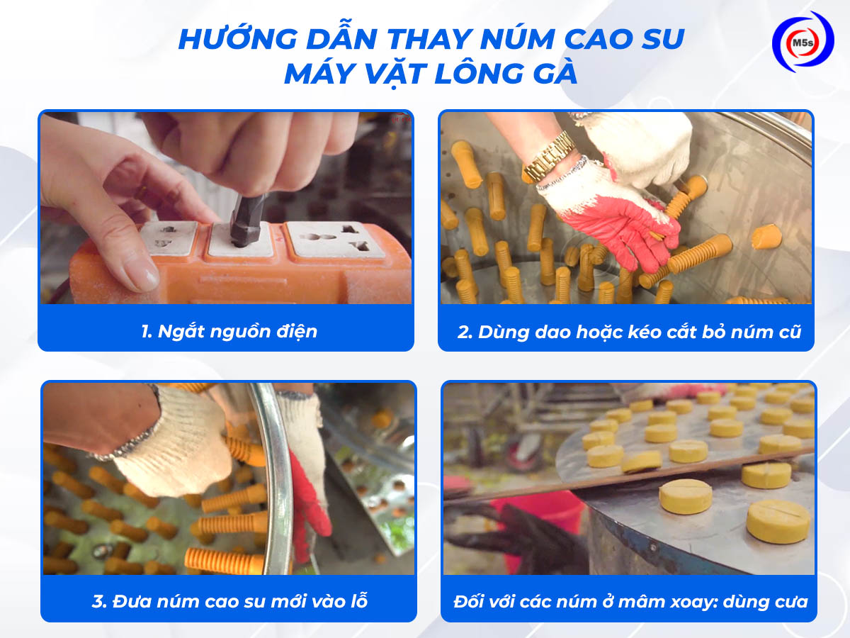 Hướng dẫn thay núm cao su máy vặt lông gà Hướng dẫn thay núm cao su máy vặt lông gà