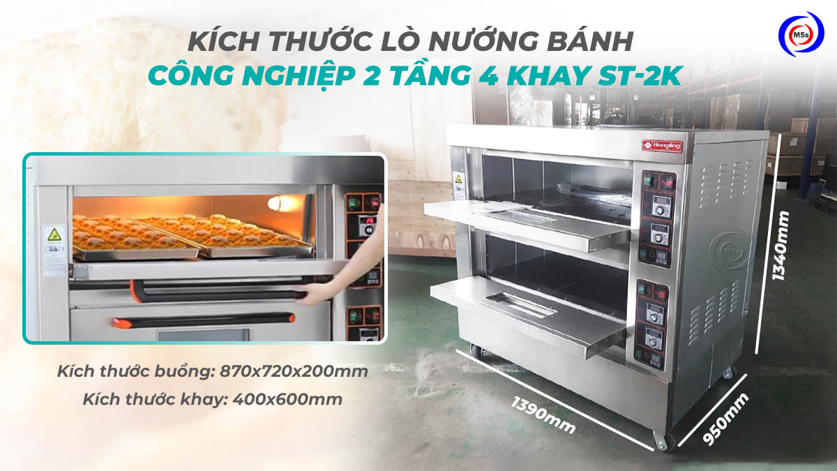 Kích thước lò nướng công nghiệp 2 tầng 4 khay ST-2K Kích thước lò nướng công nghiệp 2 tầng 4 khay ST-2K