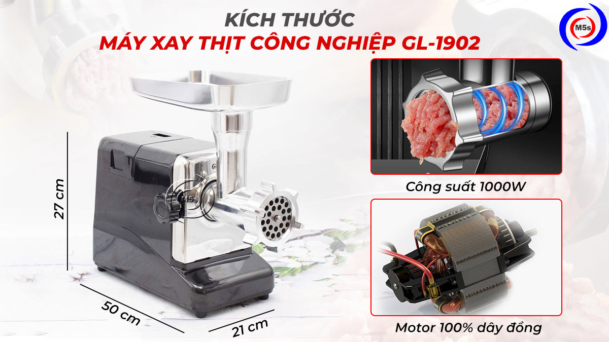 Kích thước máy xay thịt công nghiệp GL-1902 Kích thước máy xay thịt công nghiệp GL-1902