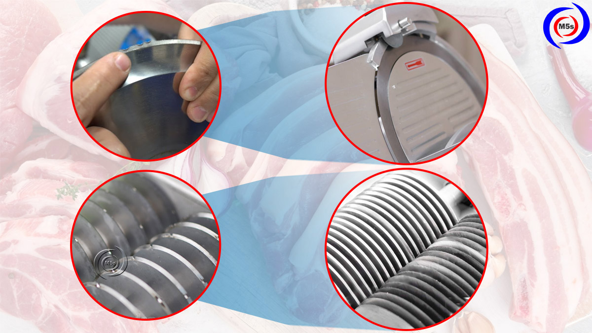 Dây curoa máy thái thịt bị giản, lỏng lẻo lưỡi dao máy thái thịt bị mẻ