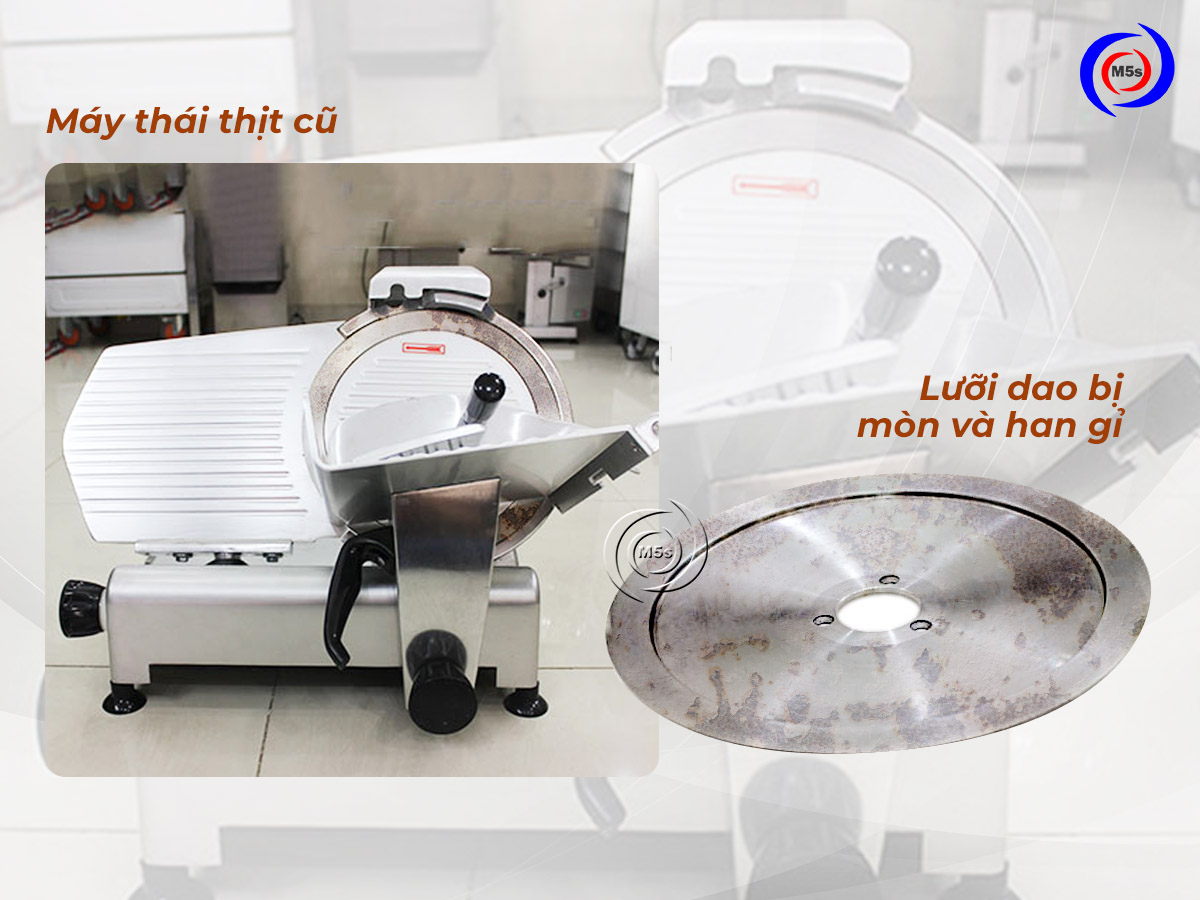 Lưỡi dao máy thái thịt cũ bị gỉ sét Lưỡi dao máy thái thịt cũ bị gỉ sét