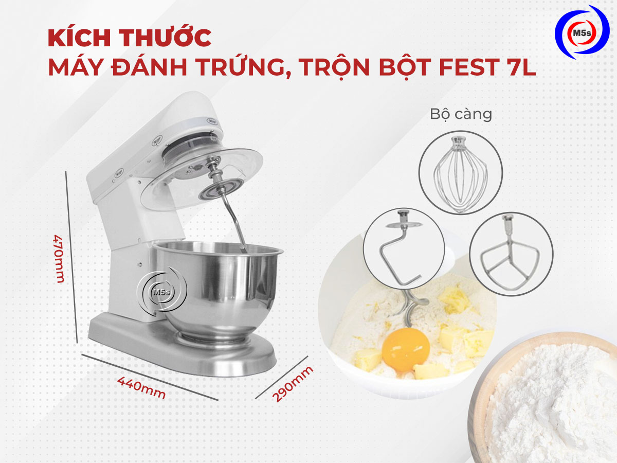 Kích thước Máy đánh trứng, trộn bột FEST 7L Kích thước Máy đánh trứng, trộn bột FEST 7L