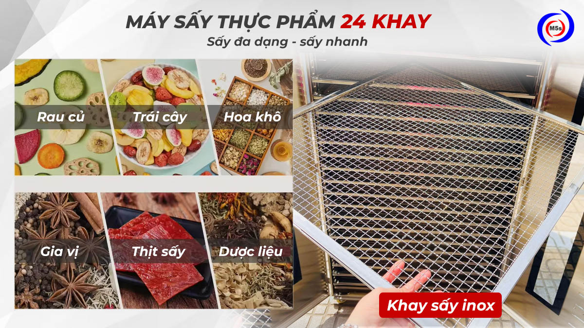 Máy sấy thực phẩm công nghiệp 24 khay lớn sấy đa năng Máy sấy thực phẩm công nghiệp 24 khay lớn sấy đa năng