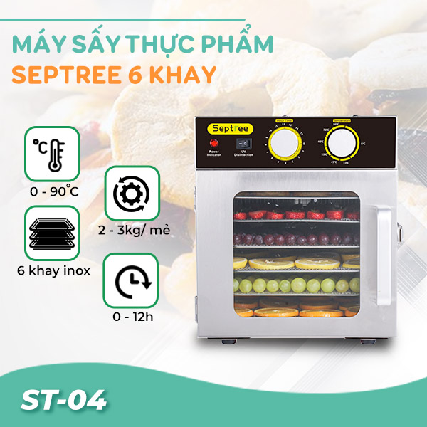 Máy sấy thực phẩm Septree 6 khay Máy sấy thực phẩm Septree 6 khay