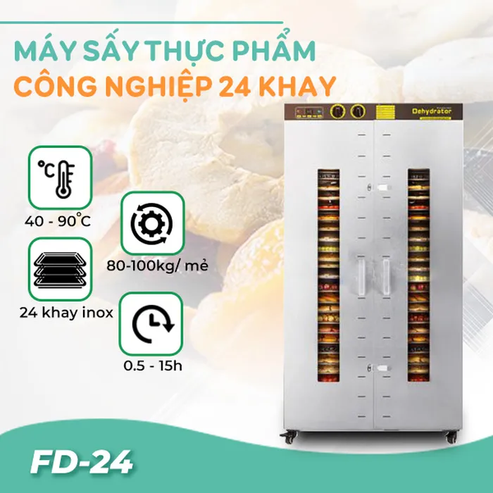 Máy sấy hoa quả công nghiệp 24 khay lớn