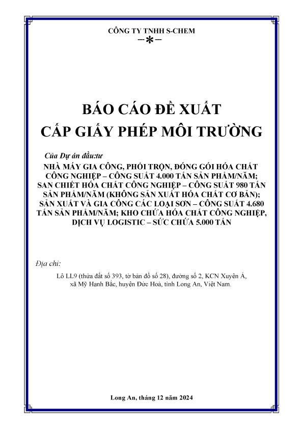 Giấy phép môi trường - công ty S-Chem