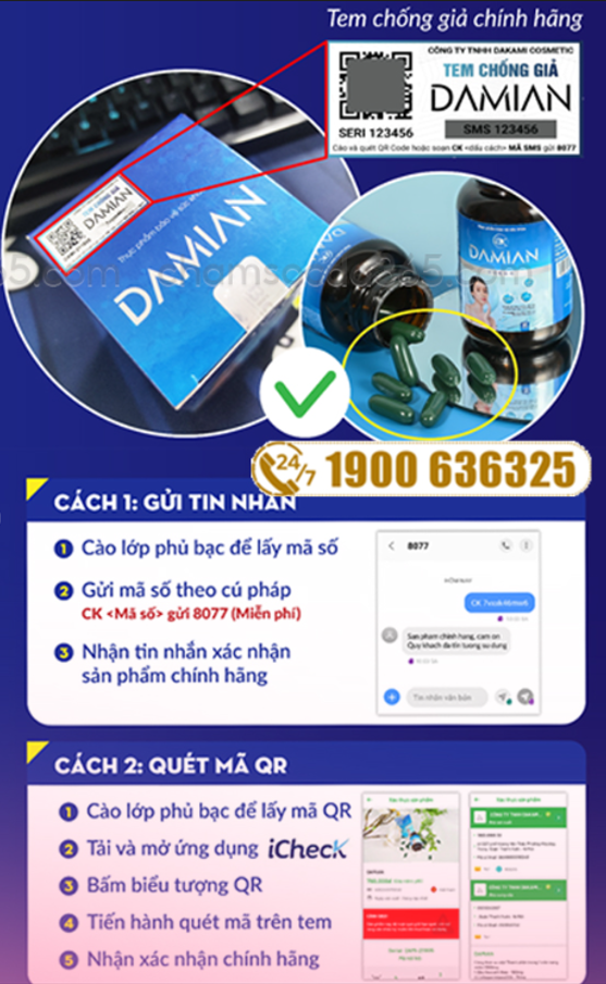 Phân biệt hàng thật giả viên uống trắng da damian Phân biệt hàng thật giả viên uống trắng da damian