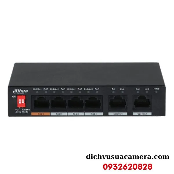 6 Port 10/100Mbps Unmanaged Desktop Switch with 4 PoE Ports Dahua DH-PFS3006-4ET-60