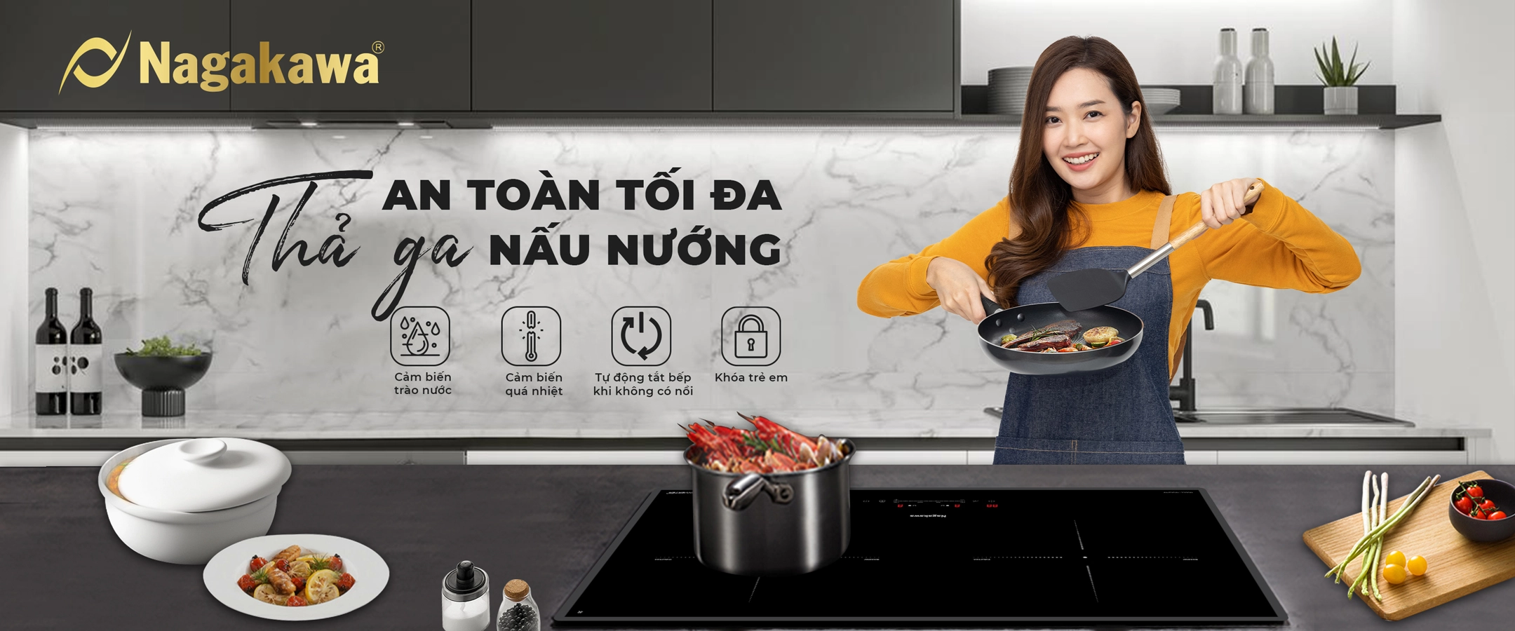 Bếp từ đôi Nagakawa UltraSlim NK2C21M Bếp từ đôi Nagakawa UltraSlim NK2C21M