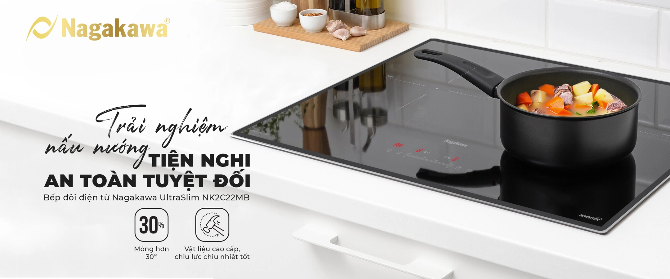 Bếp từ đôi Nagakawa UltraSlim NK2C22MB Bếp từ đôi Nagakawa UltraSlim NK2C22MB