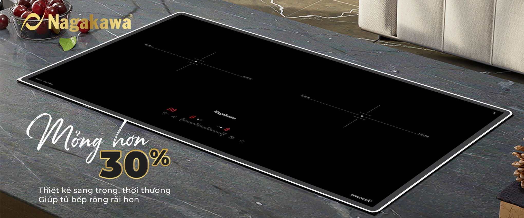 Bếp từ đôi Nagakawa UltraSlim NK2C29MB Bếp từ đôi Nagakawa UltraSlim NK2C29MB