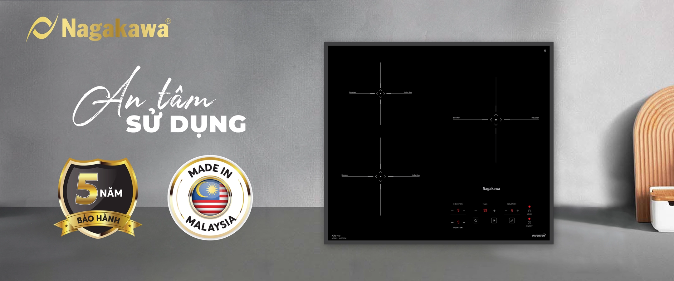 Bếp từ 3 lò Nagakawa Inverter NK3C01M Bếp từ 3 lò Nagakawa Inverter NK3C01M