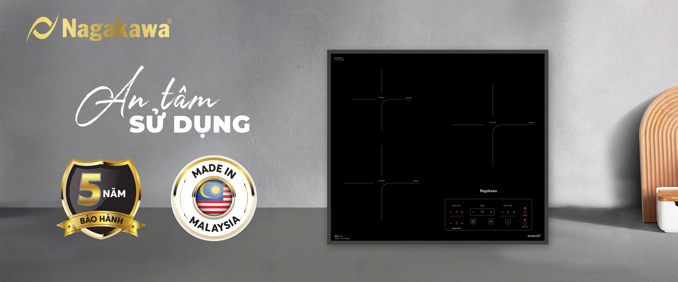 Bếp từ 3 lò Nagakawa Inverter NK3C02MS Bếp từ 3 lò Nagakawa Inverter NK3C02MS