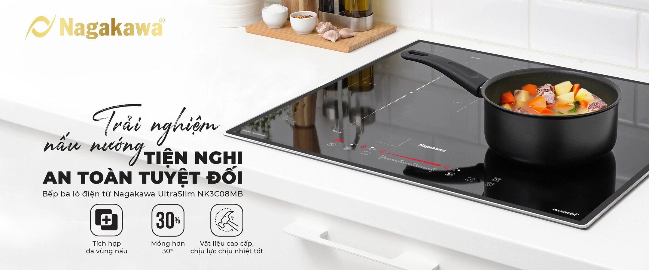 Bếp từ 3 lò Nagakawa UltraSlim NK3C08MB Bếp từ 3 lò Nagakawa UltraSlim NK3C08MB
