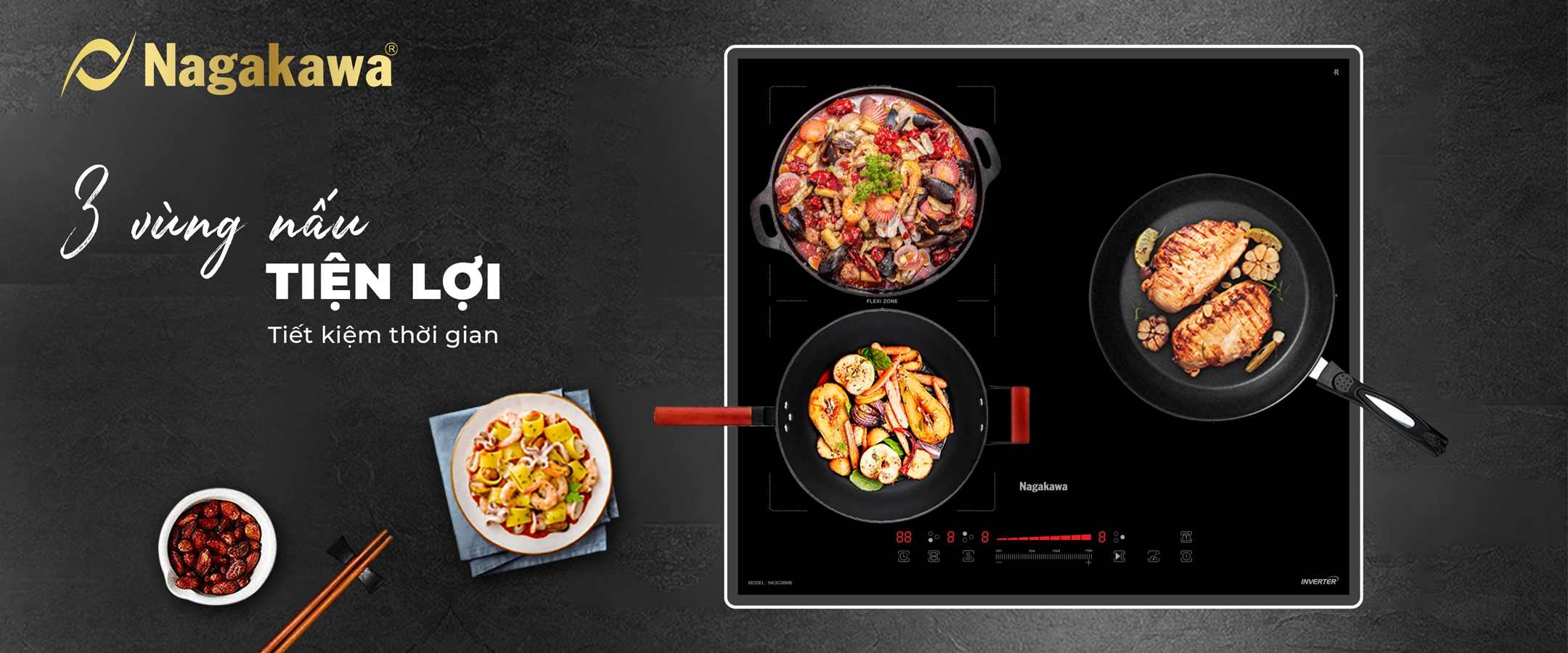 Bếp từ 3 lò Nagakawa UltraSlim NK3C08MB Bếp từ 3 lò Nagakawa UltraSlim NK3C08MB