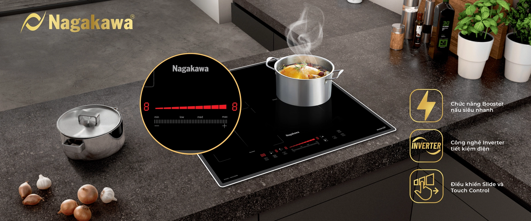 Bếp từ 3 lò Nagakawa UltraSlim NK3C08MB Bếp từ 3 lò Nagakawa UltraSlim NK3C08MB