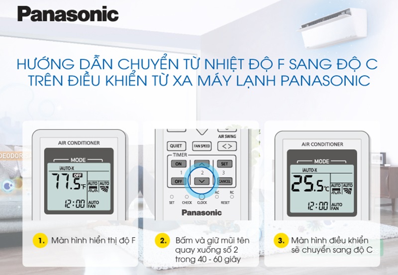 Cách chuyển từ độ F sang độ C trên điều hòa Panasonic Cách chuyển từ độ F sang độ C trên điều hòa Panasonic