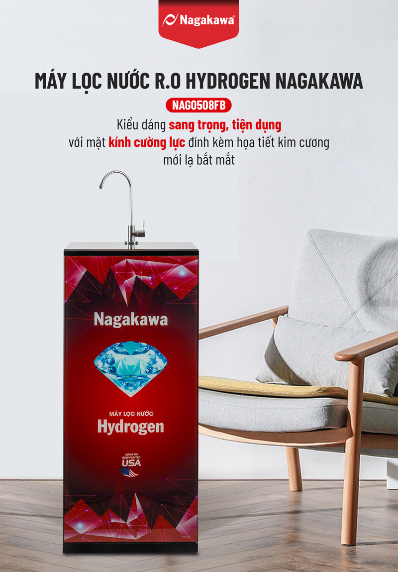 Máy lọc nước R.O Hydrogen 10 lõi Nagakawa NAG0508FB Máy lọc nước R.O Hydrogen 10 lõi Nagakawa NAG0508FB