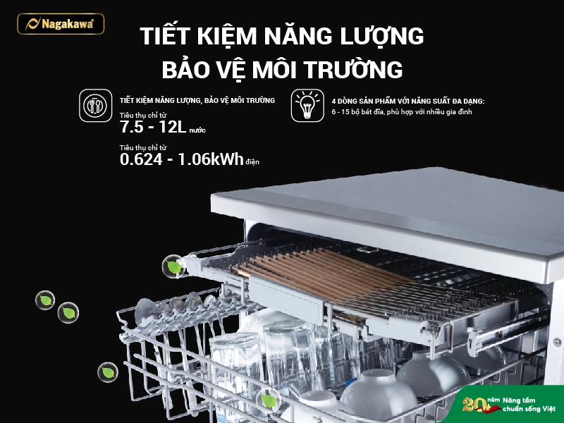 Máy rửa chén bát 15 bộ cao cấp Nagakawa NAG3601M15 Máy rửa chén bát 15 bộ cao cấp Nagakawa NAG3601M15