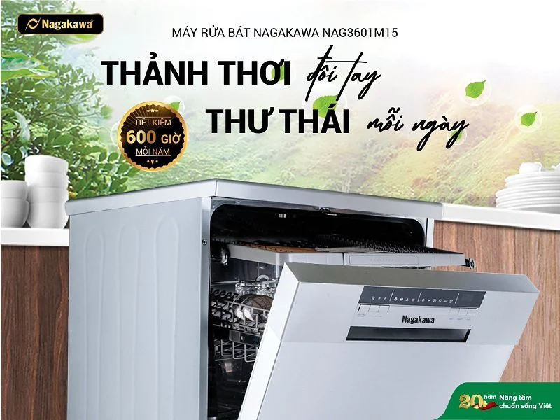 Máy rửa chén bát 15 bộ cao cấp Nagakawa NAG3601M15 Máy rửa chén bát 15 bộ cao cấp Nagakawa NAG3601M15