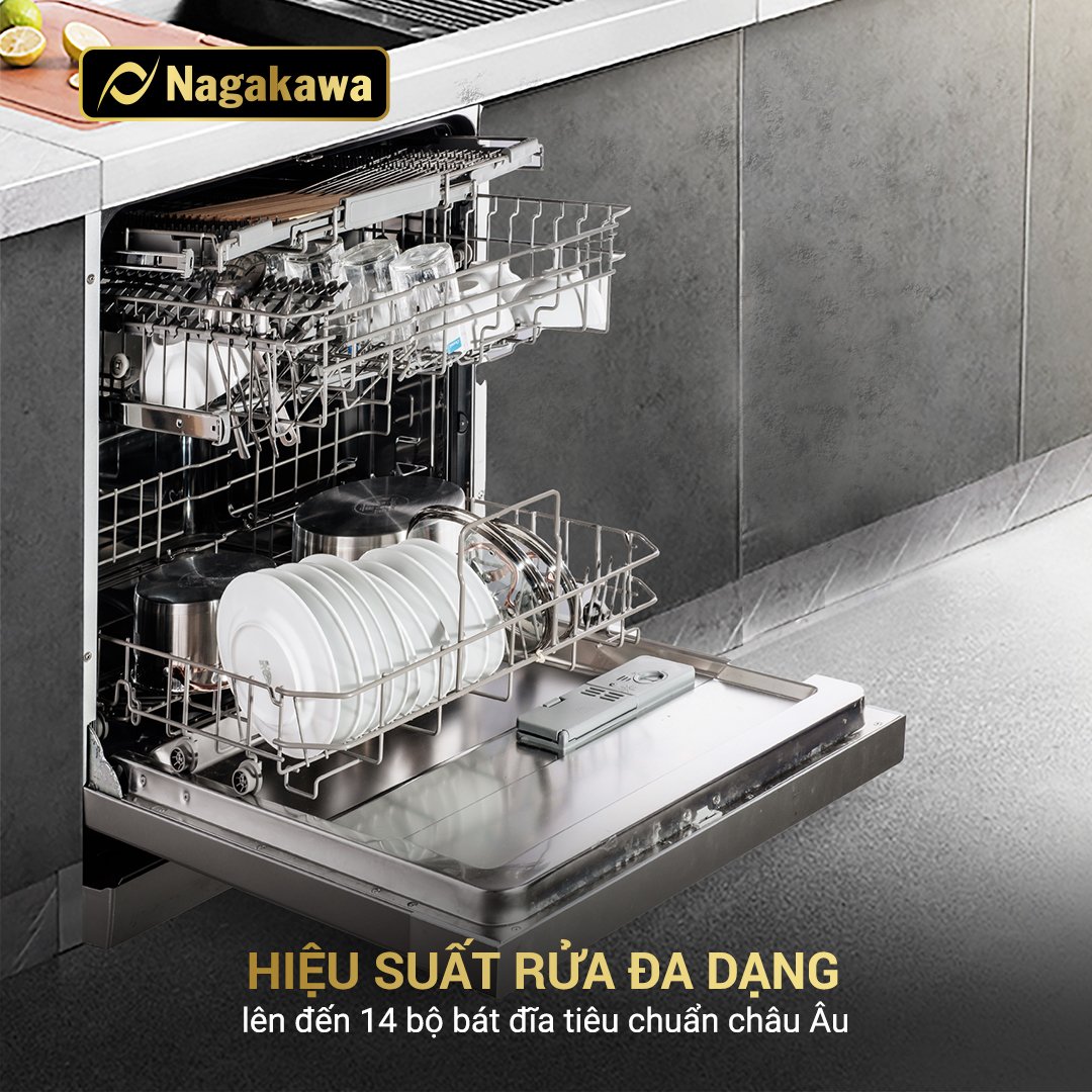 Máy rửa chén bát 14 bộ cao cấp Nagakawa NAG3602M14 Máy rửa chén bát 14 bộ cao cấp Nagakawa NAG3602M14