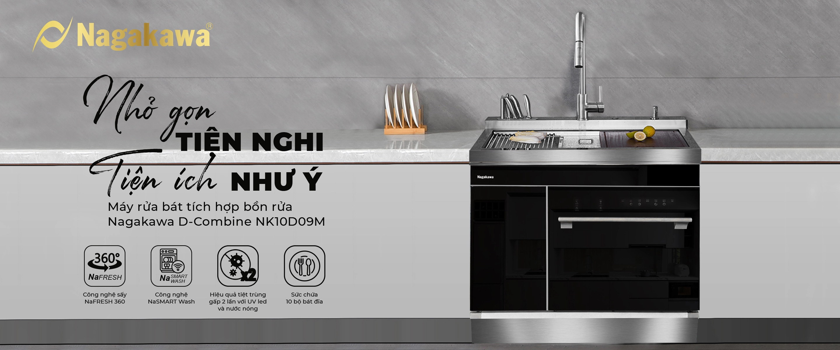 Máy rửa chén bát 10 bộ tích hợp bồn rửa D-combie NK10D09M - Tiệt trùng UV led, Nano Silver Máy rửa chén bát 10 bộ tích hợp bồn rửa D-combie NK10D09M - Tiệt trùng UV led, Nano Silver