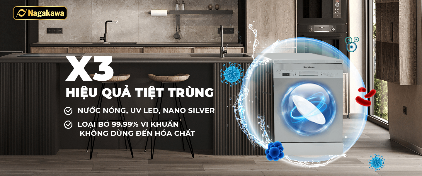 Máy rửa chén bát 15 bộ cao cấp Nagakawa NK15D03M - Diệt khuẩn UV Led, Nano Silver Máy rửa chén bát 15 bộ cao cấp Nagakawa NK15D03M - Diệt khuẩn UV Led, Nano Silver