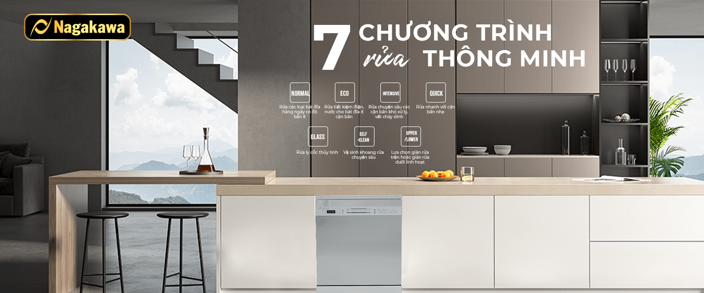 Máy rửa chén bát 15 bộ cao cấp Nagakawa NK15D03M - Diệt khuẩn UV Led, Nano Silver Máy rửa chén bát 15 bộ cao cấp Nagakawa NK15D03M - Diệt khuẩn UV Led, Nano Silver