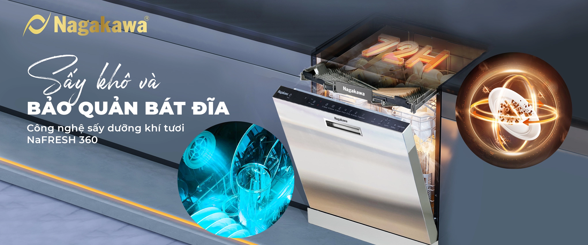 Máy rửa chén bát 15 bộ cao cấp Nagakawa NK15D06M - Diệt khuẩn UV Led, Nano Silver Máy rửa chén bát 15 bộ cao cấp Nagakawa NK15D06M - Diệt khuẩn UV Led, Nano Silver