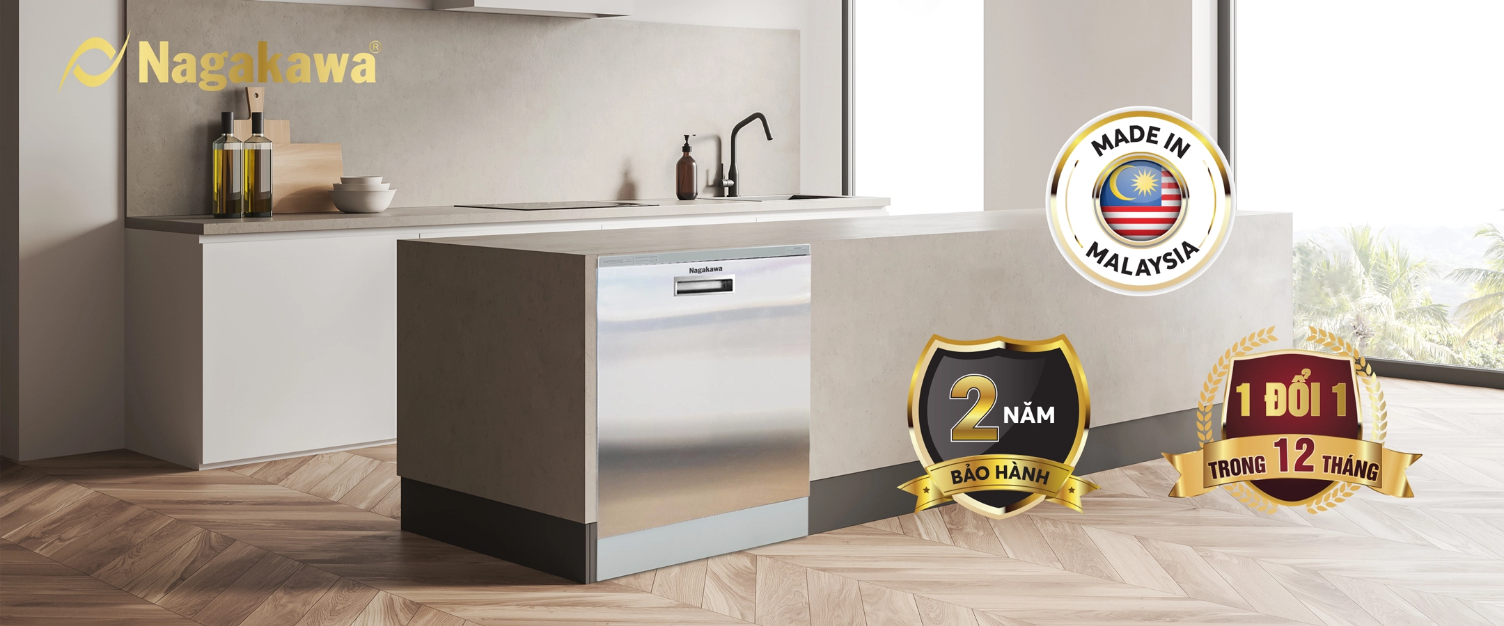Máy rửa chén bát 15 bộ cao cấp Nagakawa NK15D06M - Diệt khuẩn UV Led, Nano Silver Máy rửa chén bát 15 bộ cao cấp Nagakawa NK15D06M - Diệt khuẩn UV Led, Nano Silver