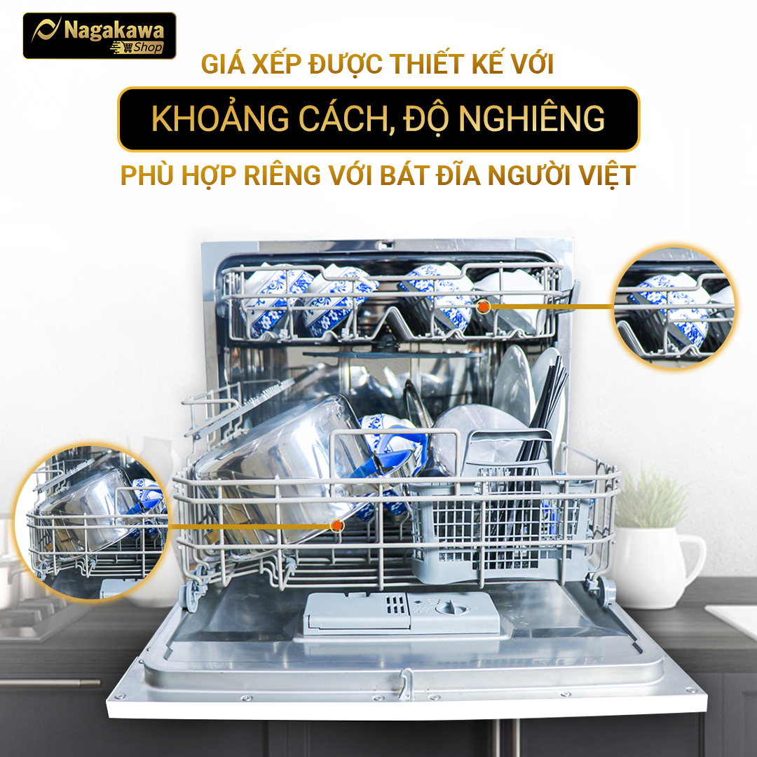 Máy rửa chén bát 8 bộ cao cấp Nagakawa NK8D61M Máy rửa chén bát 8 bộ cao cấp Nagakawa NK8D61M