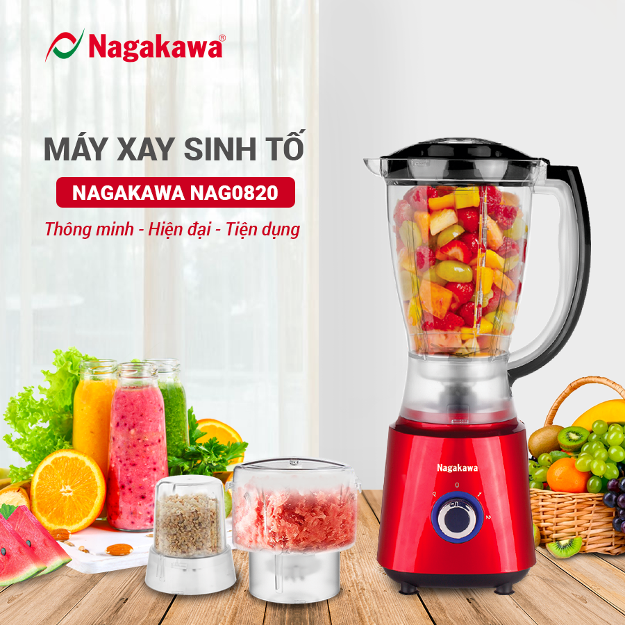 Máy xay sinh tố Nagakawa NAG0820 - Lưỡi 4 cánh kèm 3 cối tiện lợi Máy xay sinh tố Nagakawa NAG0820 - Lưỡi 4 cánh kèm 3 cối tiện lợi