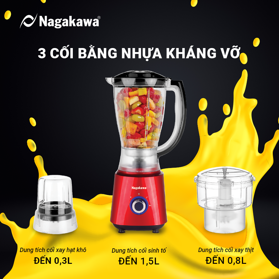 Máy xay sinh tố Nagakawa NAG0820 - Lưỡi 4 cánh kèm 3 cối tiện lợi Máy xay sinh tố Nagakawa NAG0820 - Lưỡi 4 cánh kèm 3 cối tiện lợi