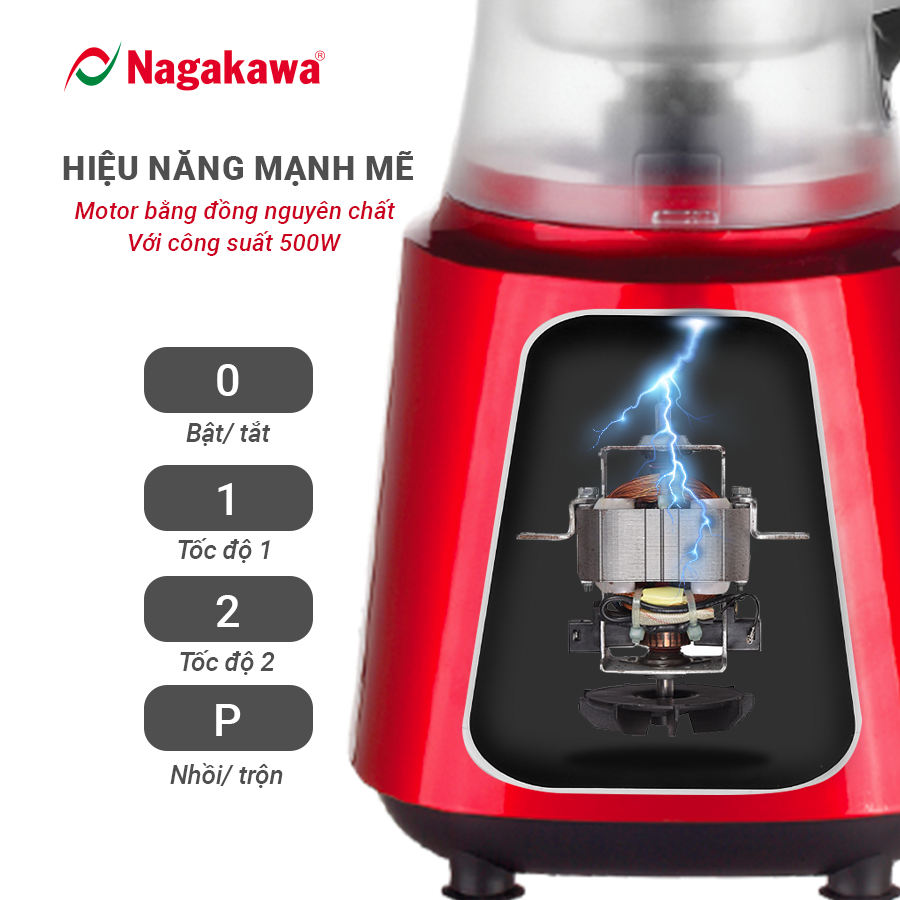 Máy xay sinh tố Nagakawa NAG0820 - Lưỡi 4 cánh kèm 3 cối tiện lợi Máy xay sinh tố Nagakawa NAG0820 - Lưỡi 4 cánh kèm 3 cối tiện lợi