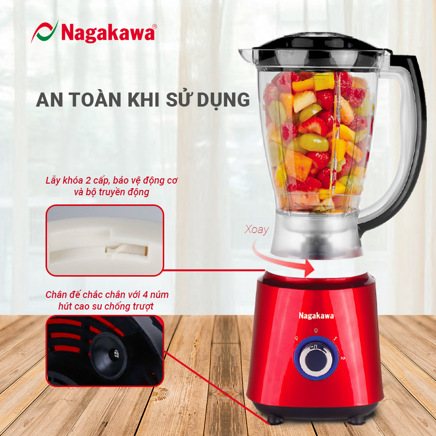 Máy xay sinh tố Nagakawa NAG0820 - Lưỡi 4 cánh kèm 3 cối tiện lợi Máy xay sinh tố Nagakawa NAG0820 - Lưỡi 4 cánh kèm 3 cối tiện lợi