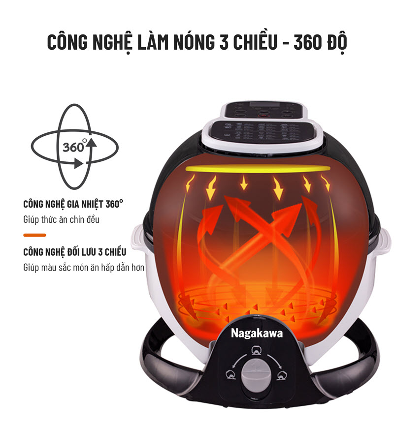 Nồi chiên không dầu 6L xoay 360 độ NAG3301 Nồi chiên không dầu 6L xoay 360 độ NAG3301