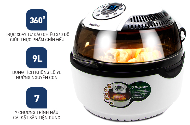 Nồi chiên không dầu 9L Nagakawa NAG3302 Nồi chiên không dầu 9L Nagakawa NAG3302