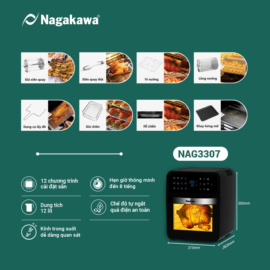 Nồi chiên không dầu Nagakawa NAG3307 Nồi chiên không dầu Nagakawa NAG3307