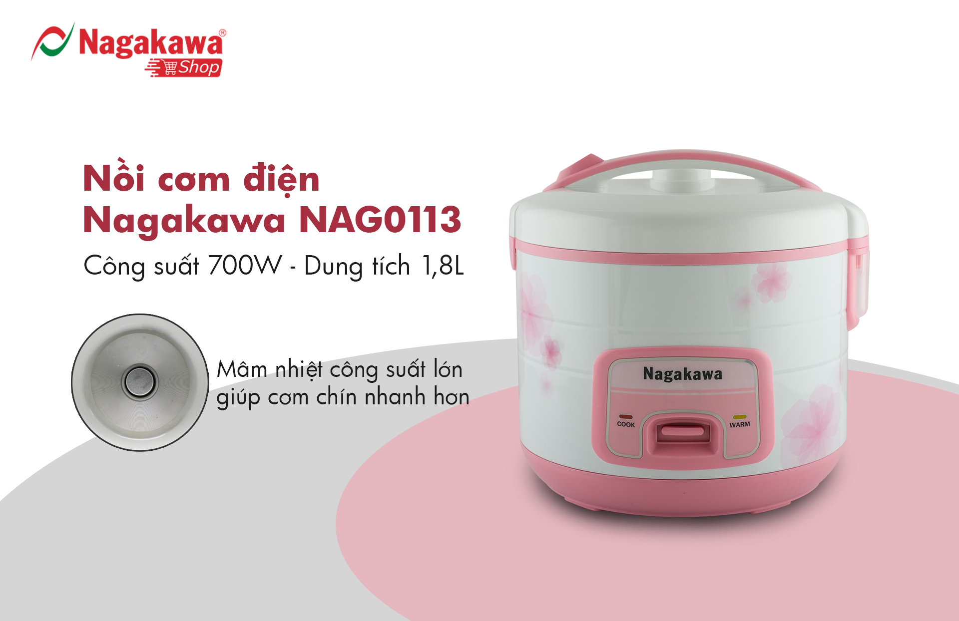 Nồi cơm điện 1,8L Nagakawa NAG0113 Nồi cơm điện 1,8L Nagakawa NAG0113