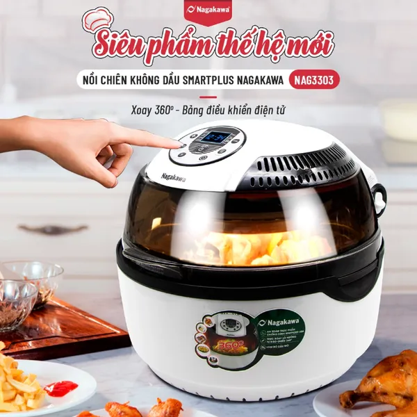 Nồi chiên không dầu Smartplus Nagakawa NAG3303 - Xoay 360 độ - 5 phụ kiện
