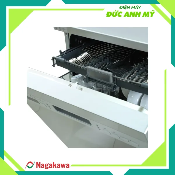 Máy rửa chén bát 15 bộ cao cấp Nagakawa NK15D03M - Diệt khuẩn UV Led, Nano Silver