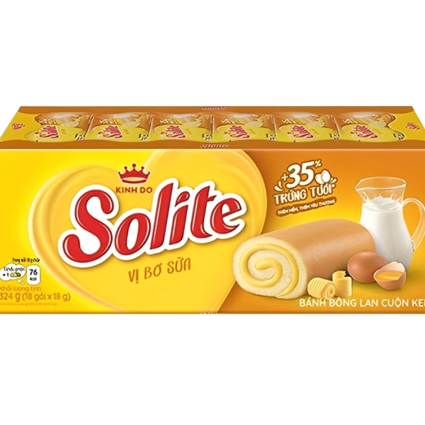 Bánh bông lan tròn Solite vị Bơ Sữa (Hộp giấy 324g)