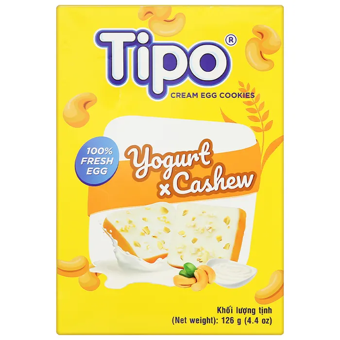 Bánh trứng sữa chua rắc hạt điều Tipo hộp 126g