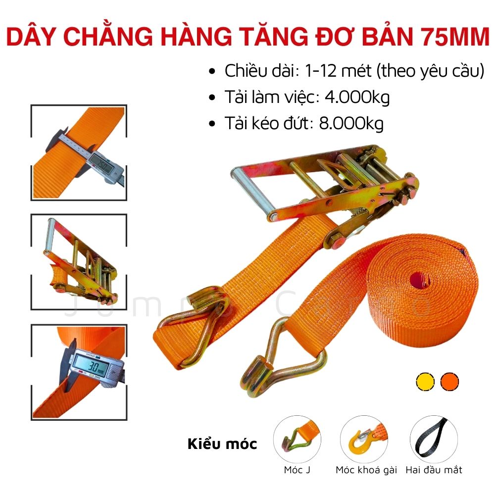 Dây chằng hàng tăng đơ 75mm Tải 8 tấn Dây chằng hàng tăng đơ 75mm Tải 8 tấn