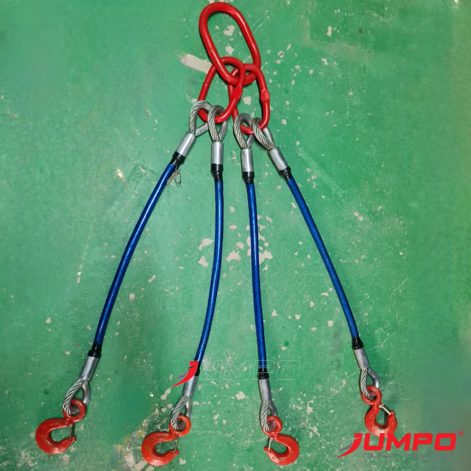 Sling cáp thép Hàn Quốc 4 chân có ống lót nhựa bảo vệ Sling cáp thép Hàn Quốc 4 chân có ống lót nhựa bảo vệ