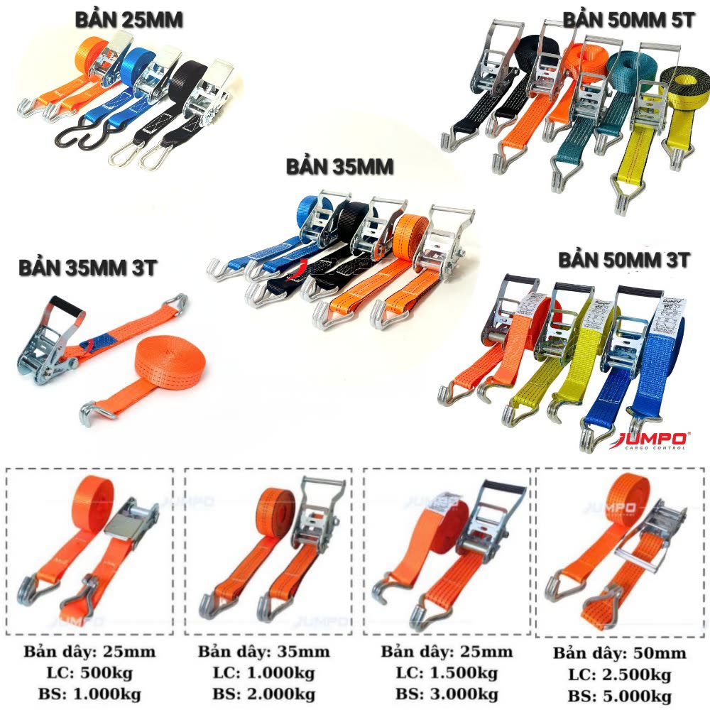 Dây chằng hàng hiệu JUMPO CARGO Dây chằng hàng hiệu JUMPO CARGO