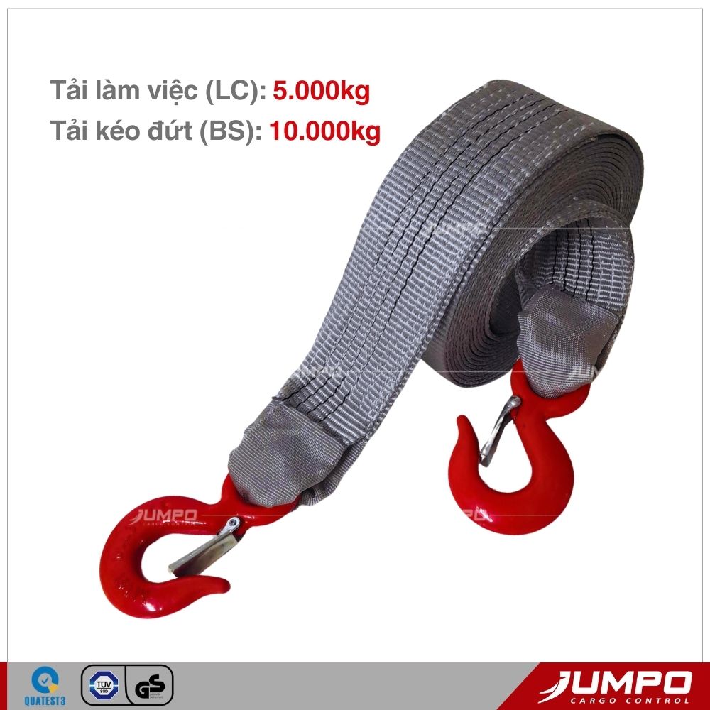 Dây cáp vải kéo hàng, kéo pallet, kéo cứu hộ ô tô 5 tấn - 10 tấn 2 đầu móc